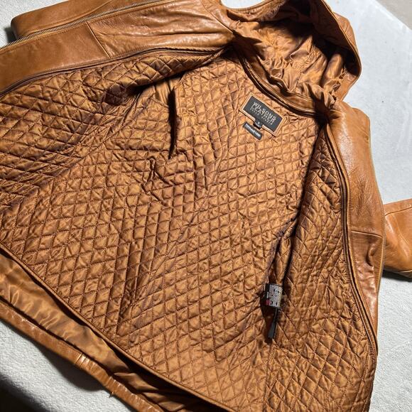 Vtg Heavyweight Leather Hoodie Jacket Men Small Wilsons Hooded Quilt line Brown - Picture 2 of 16